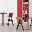 Lambda SG Bar Stool with distinctive double wooden legs, upholstered wraparound backrest and integrated footrest by Accento | Casa Design Group