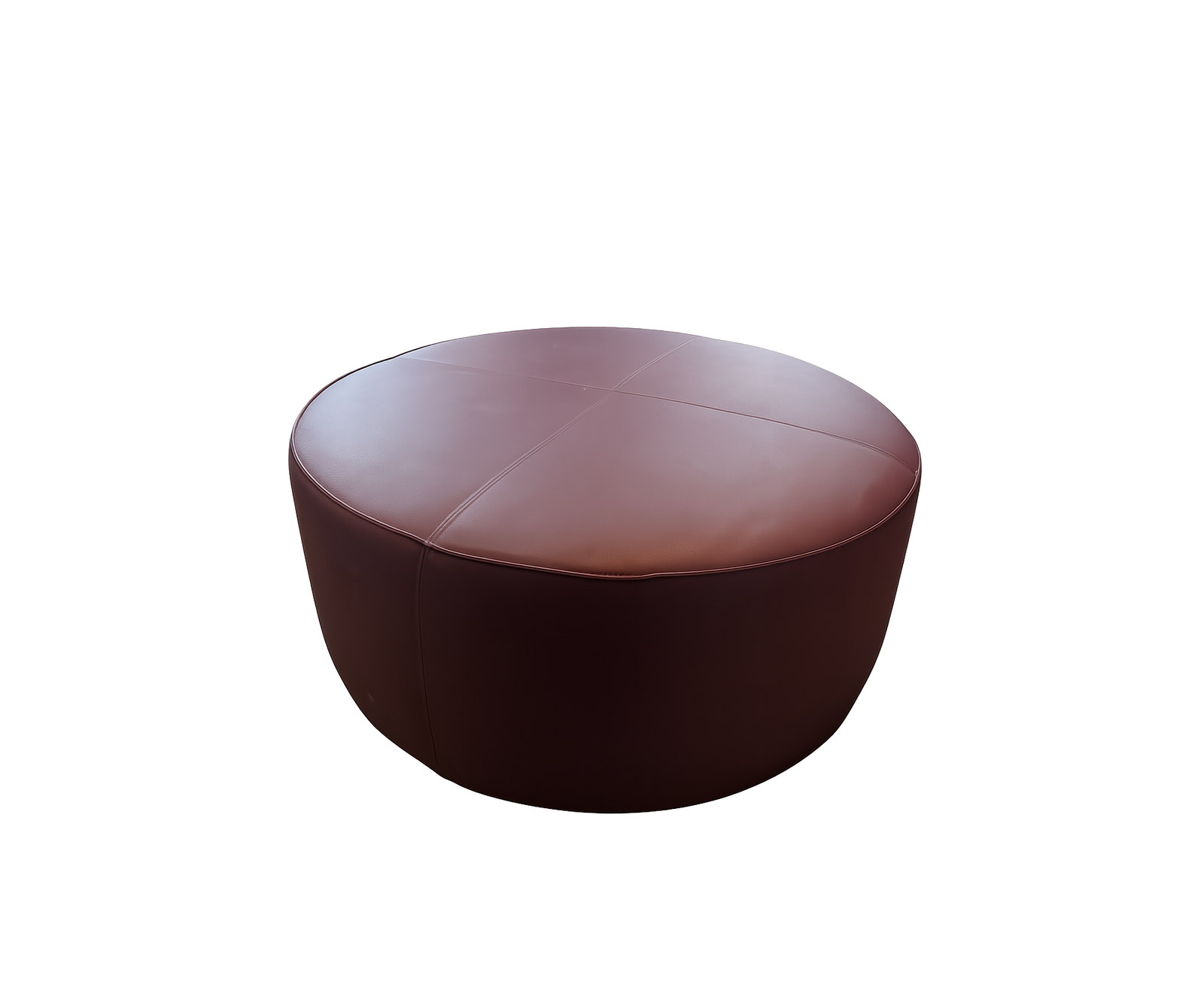 Contemporary burgundy leather round ottoman floor sample – Casa Design Group