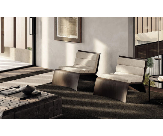 Linda Lounge Chair by Frigerio in curved wood with upholstered seat