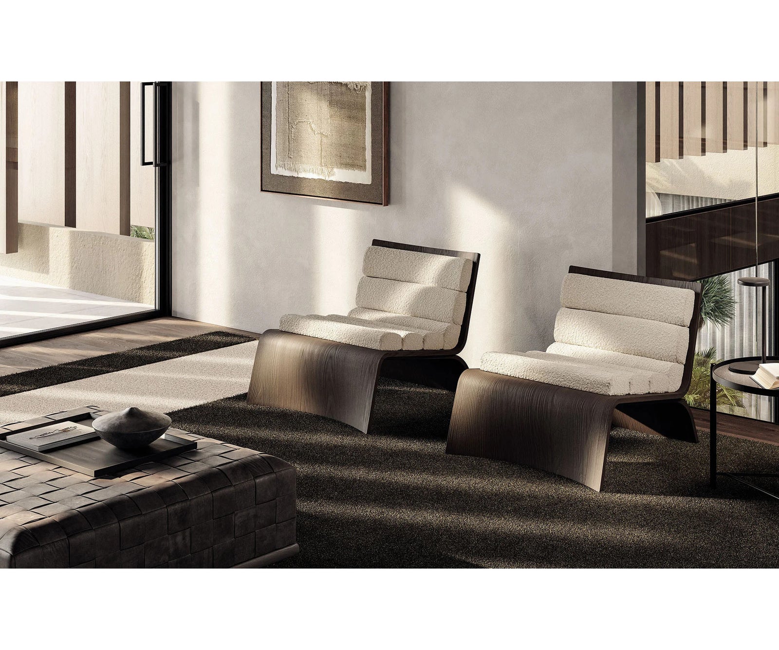 Linda Lounge Chair by Frigerio in curved wood with upholstered seat