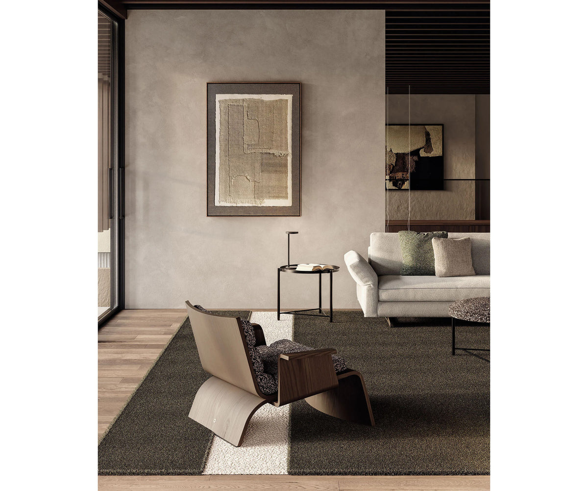Linda Lounge Chair by Frigerio in curved wood with upholstered seat
