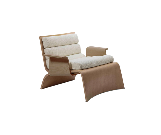 Linda Lounge Chair by Frigerio in curved wood with upholstered seat
