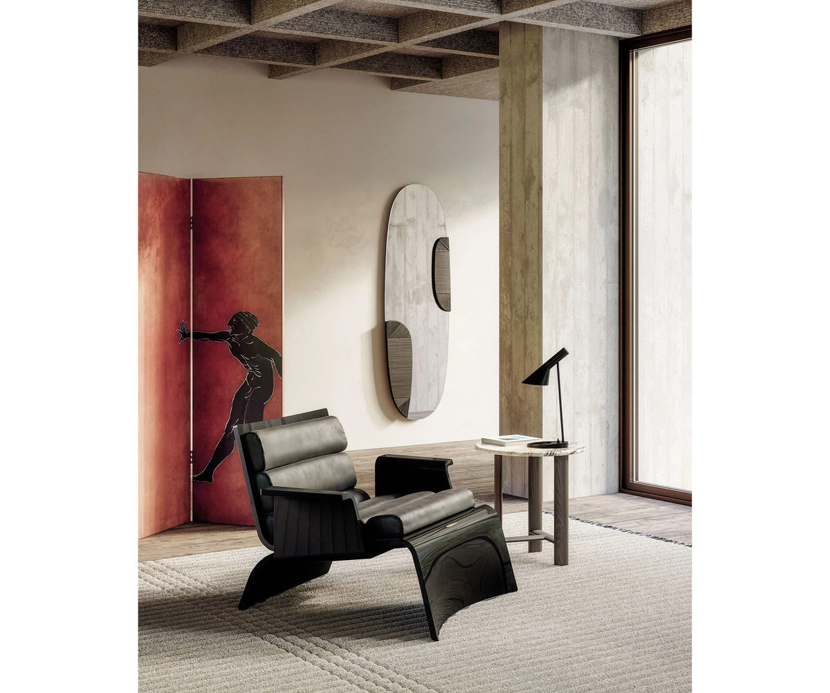 Linda Lounge Chair by Frigerio in curved wood with upholstered seat