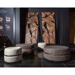 Macaron modern wood pouf by Riva 1920 with upholstered fabric or leather seat and solid wood frame | Casa Design Group