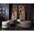 Macaron modern wood pouf by Riva 1920 with upholstered fabric or leather seat and solid wood frame | Casa Design Group