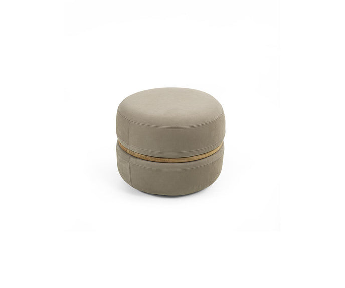 Macaron modern wood pouf by Riva 1920 with upholstered fabric or leather seat and solid wood frame | Casa Design Group