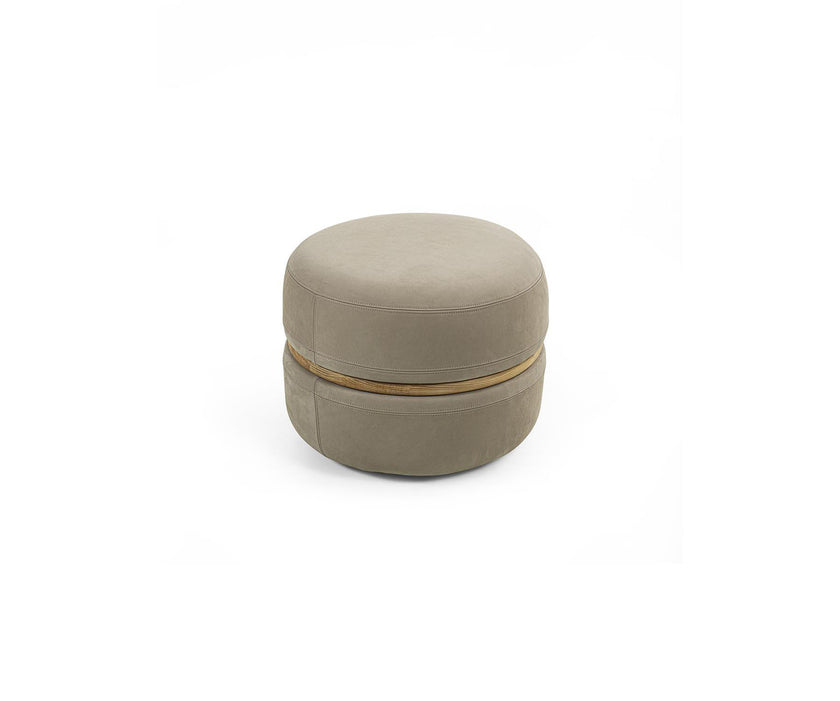 Macaron modern wood pouf by Riva 1920 with upholstered fabric or leather seat and solid wood frame | Casa Design Group