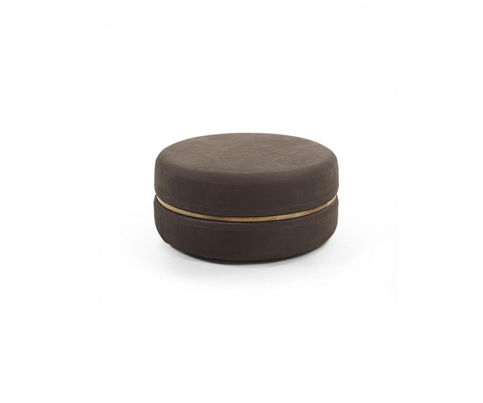 Macaron modern wood pouf by Riva 1920 with upholstered fabric or leather seat and solid wood frame | Casa Design Group