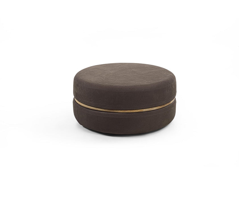 Macaron modern wood pouf by Riva 1920 with upholstered fabric or leather seat and solid wood frame | Casa Design Group