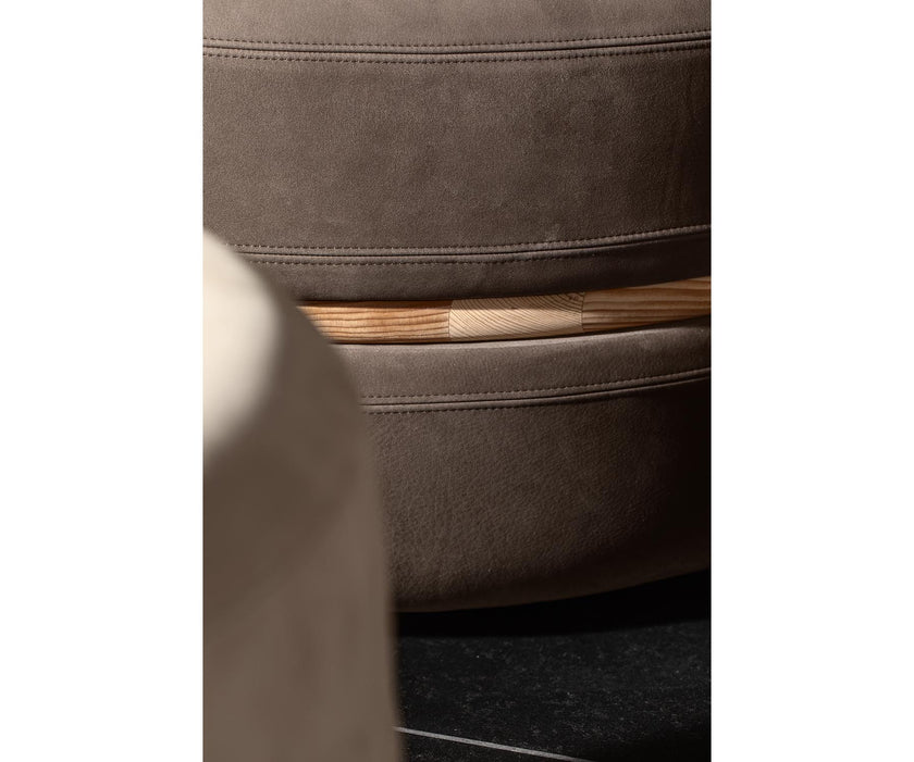 Macaron modern wood pouf by Riva 1920 with upholstered fabric or leather seat and solid wood frame | Casa Design Group