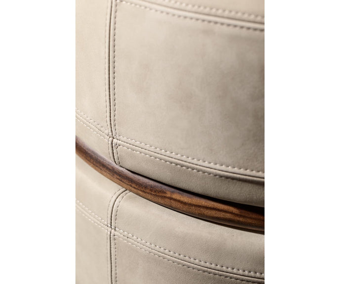 Macaron modern wood pouf by Riva 1920 with upholstered fabric or leather seat and solid wood frame | Casa Design Group