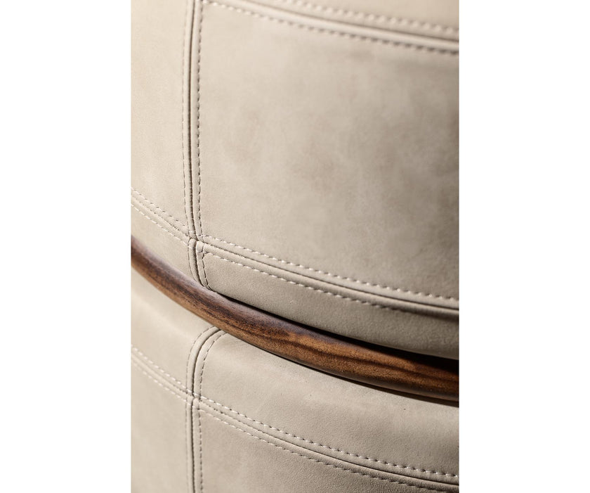 Macaron modern wood pouf by Riva 1920 with upholstered fabric or leather seat and solid wood frame | Casa Design Group