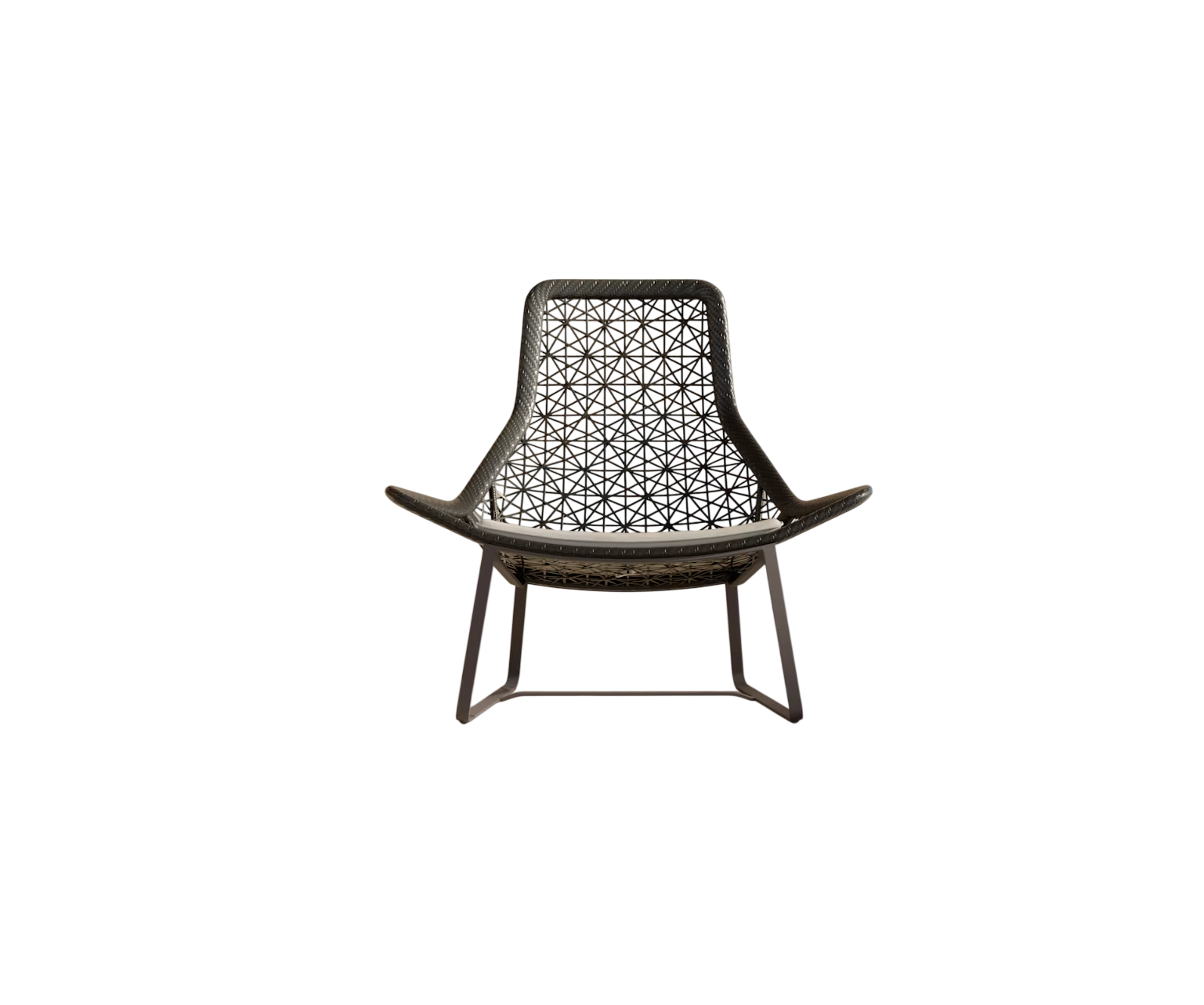 Maia Relax Chair by Kettal featuring a braided Chesnut Maia frame with laminate fabric cushions, modern outdoor lounge chair for luxury patio and terrace spaces | Casa Design Group