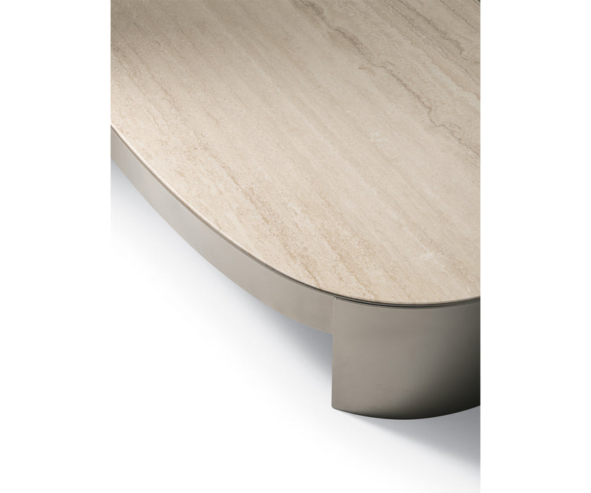 Mekki coffee table by Ditre Italia with an exposed metal frame and marble or glass top.