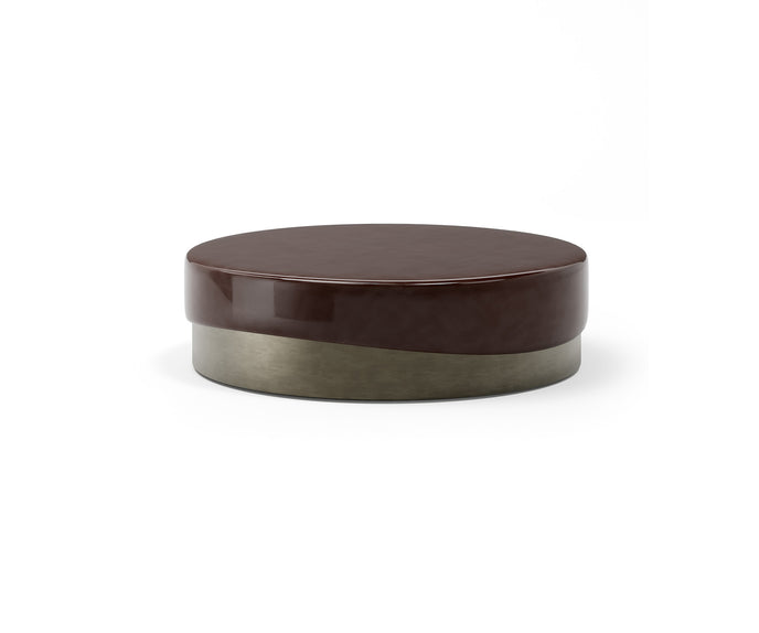 Merian Coffee Table by Capital with a glossy lacquered round top and metallic base.