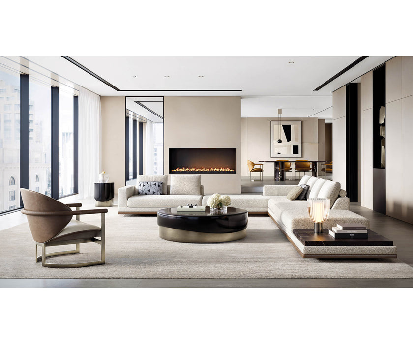 Merian Coffee Table by Capital with a glossy lacquered round top and metallic base.