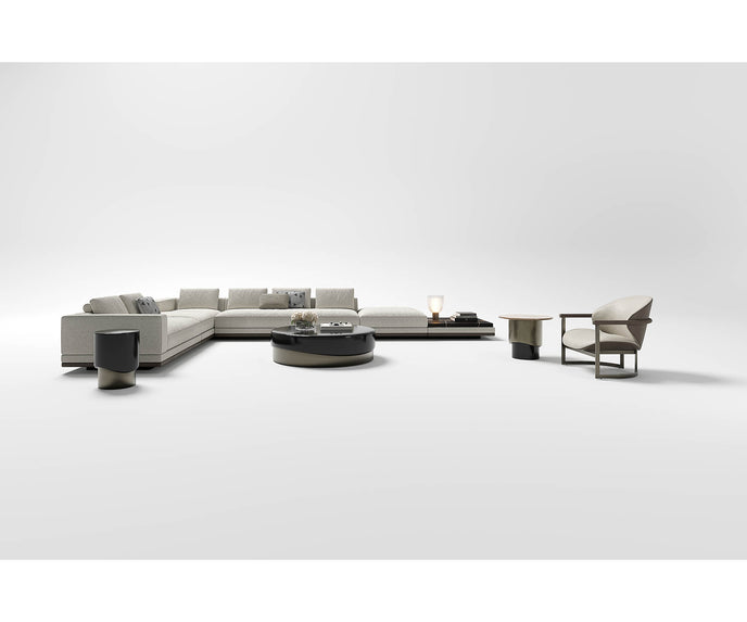 Merian Coffee Table by Capital with a glossy lacquered round top and metallic base.