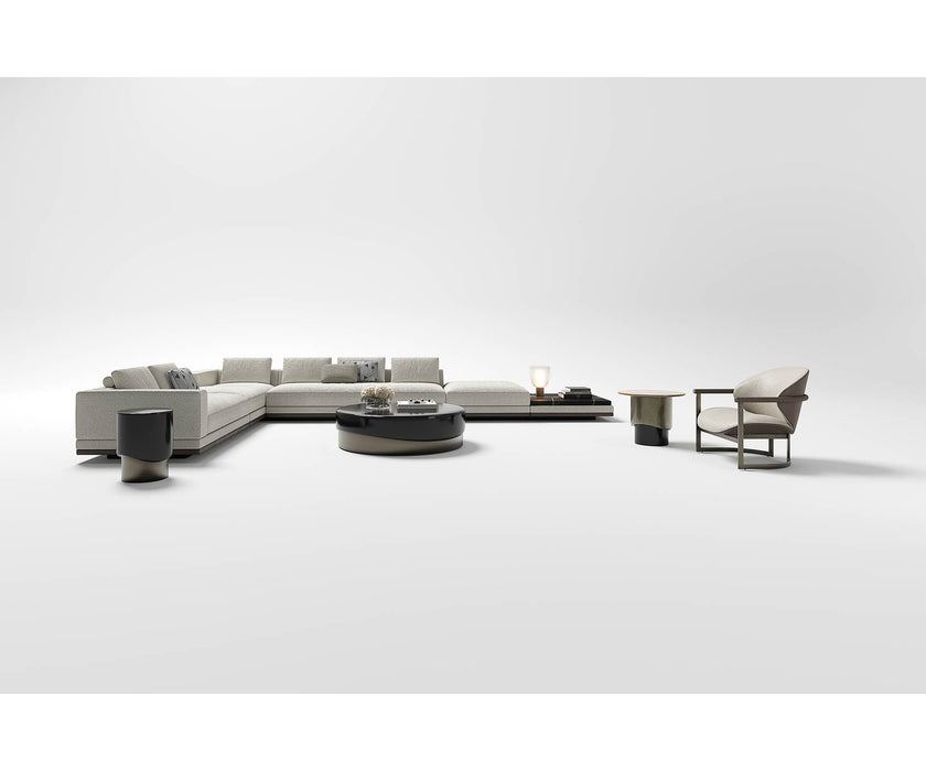 Merian Coffee Table by Capital with a glossy lacquered round top and metallic base.