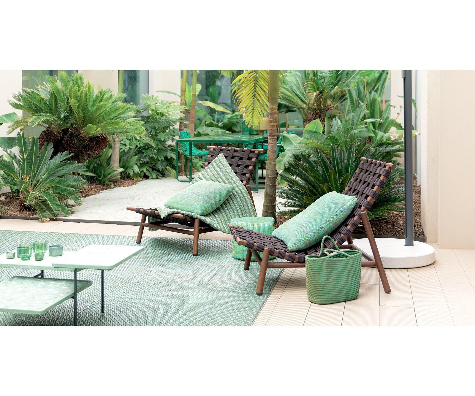 Luxury Miyabi Outdoor Lounge Chair by Paola Lenti Heat-Treated Ash Structure with Handwoven Rope Yarn Casa Design Group
