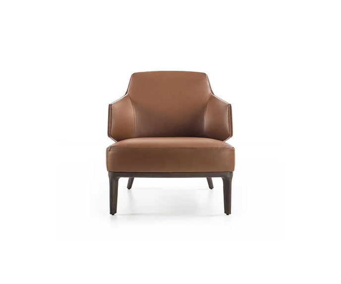 Amanda Lounge Chair by Frigerio featuring sculptural suspended armrests, a solid ashwood base, and premium Italian upholstery | Casa Design Group