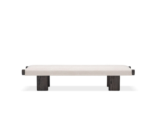 Molteni&C Tibeau upholstered bedroom bench with solid wood frame designed by GamFratesi.