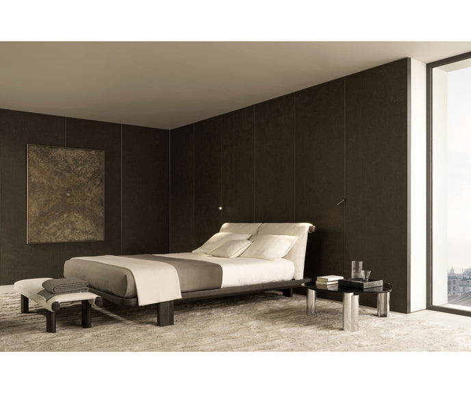 Molteni&C Tibeau upholstered bedroom bench with solid wood frame designed by GamFratesi.