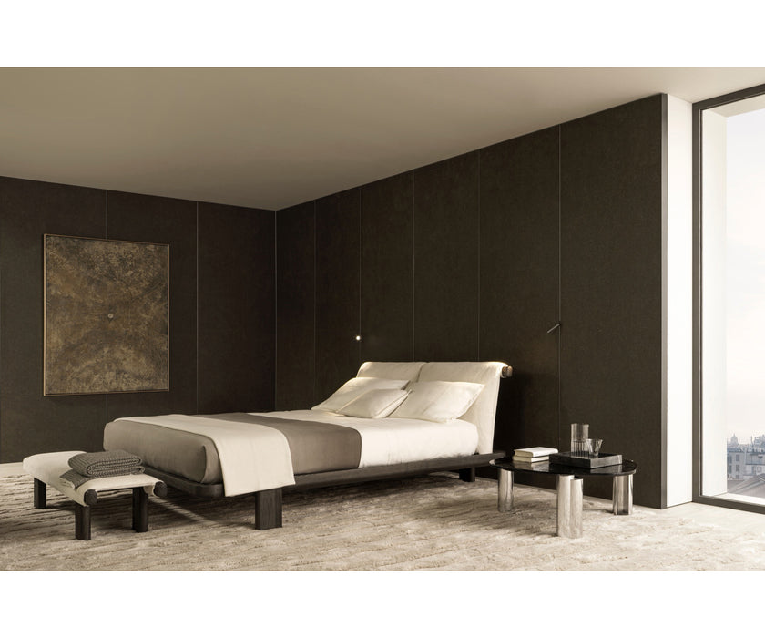 Molteni&C Tibeau upholstered bedroom bench with solid wood frame designed by GamFratesi.