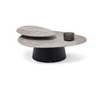 Move Coffee Table by Draenert with rotating natural stone tops and a conical metal base.