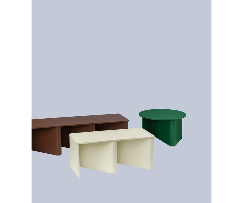 Nami Bench by Miniforms with a sculptural bent wood base and contemporary design.