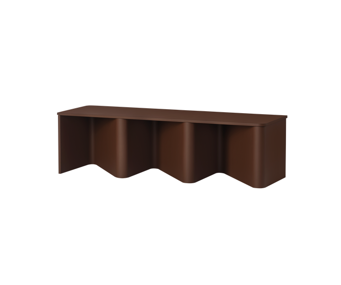 Nami Bench by Miniforms with a sculptural bent wood base and contemporary design.