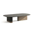 Native Coffee Table by Alexandra with a porcelain top, ash wood, and leather base.