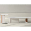 Native Coffee Table by Alexandra with a porcelain top, ash wood, and leather base.