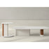 Native Coffee Table by Alexandra with a porcelain top, ash wood, and leather base.