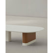 Native Coffee Table by Alexandra with a porcelain top, ash wood, and leather base.