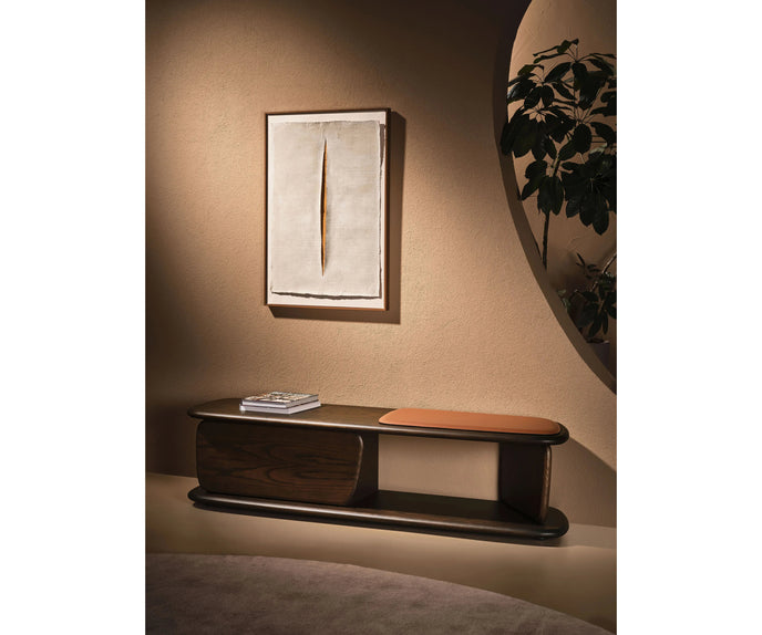 Naturedesign Litha Bench with storage drawer and optional leather seat cushion.