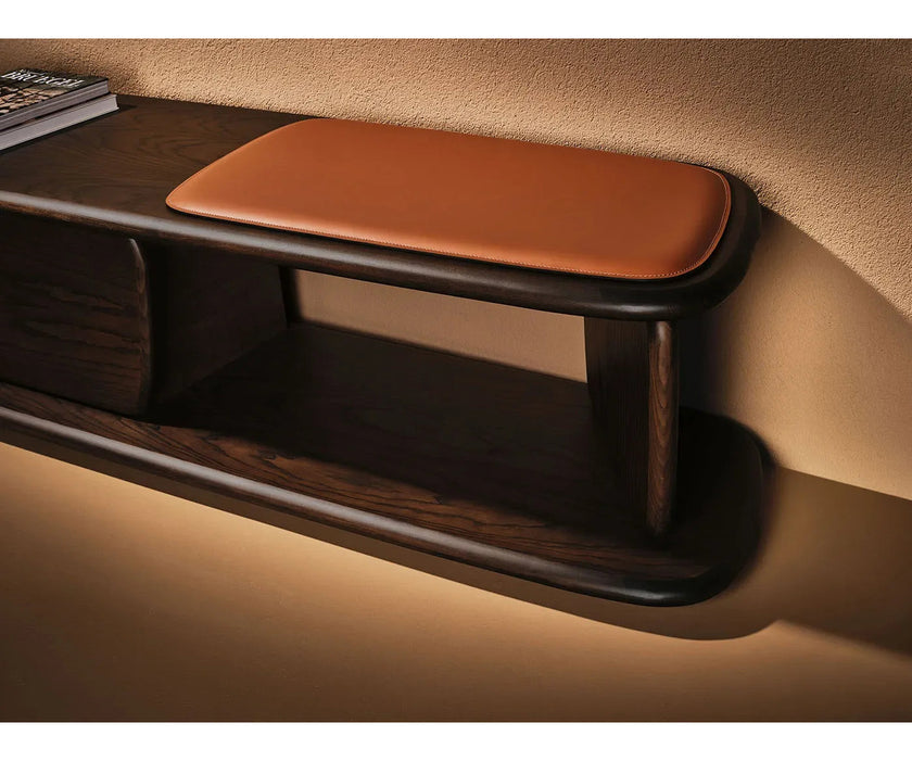 Naturedesign Litha Bench with storage drawer and optional leather seat cushion.