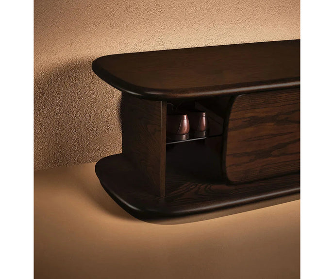 Naturedesign Litha Bench with storage drawer and optional leather seat cushion.