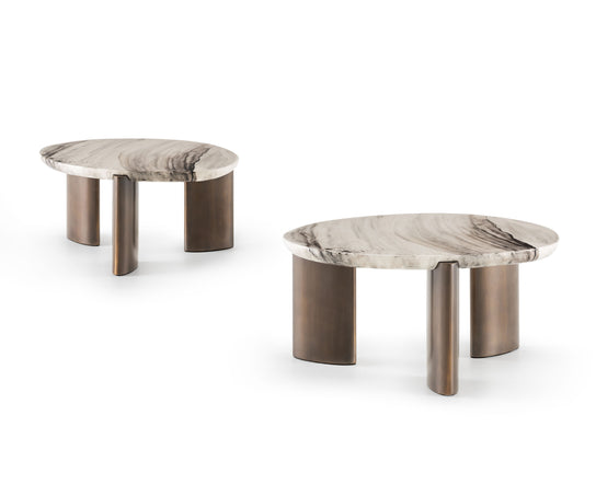 Noah organic coffee table by Rugiano with a sculptural stone top and minimalist base.