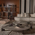 Noah organic coffee table by Rugiano with a sculptural stone top and minimalist base.