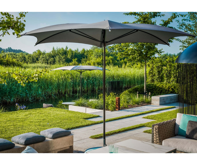 Modern Tuuci Ocean Master M1 Crescent Umbrella, polished rib details and elegant canopy – Casa Design Group