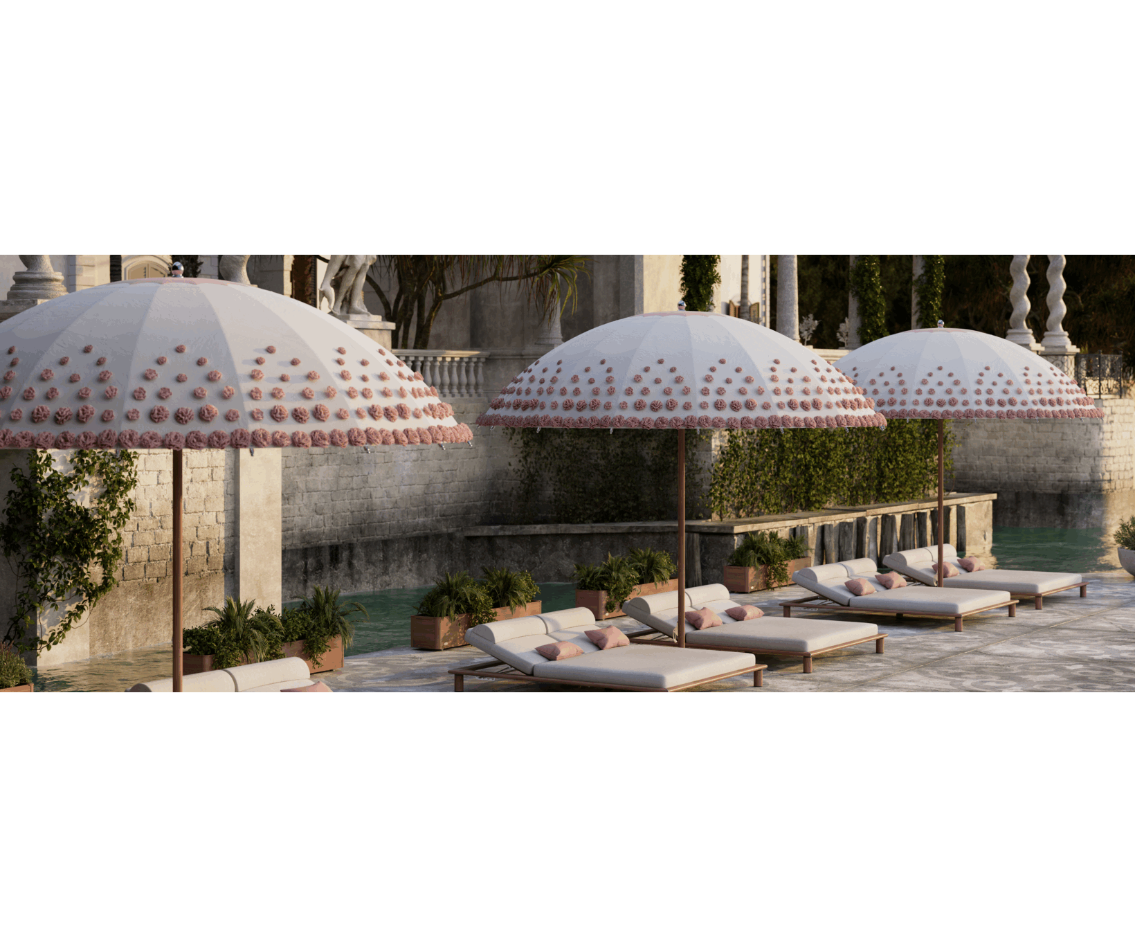 artistic patio umbrellas Tuuci Ocean Master Max Bolero Ombré Blossom Umbrella | Luxury Sculptural Parasol | Artistic Outdoor Shade