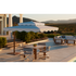 Ocean Master MAX Cupola Cantilever square umbrella by Tuuci with a two-tier canopy and cantilever frame.
