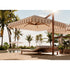 Ocean Master MAX Cupola Cantilever square umbrella by Tuuci with a two-tier canopy and cantilever frame.