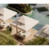 Ocean Master MAX Cupola Cantilever square umbrella by Tuuci with a two-tier canopy and cantilever frame.