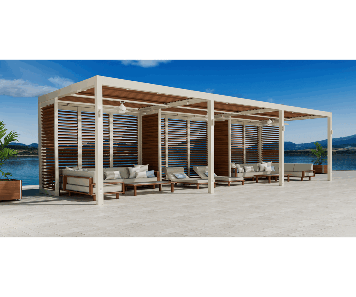 Luxury Tuuci Solanox Pergola with customizable walls and lighting Casa Design Group