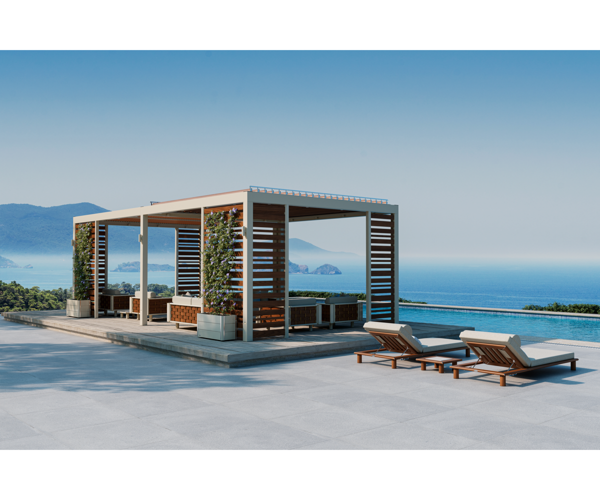 Luxury Tuuci Solanox Pergola with customizable walls and lighting Casa Design Group