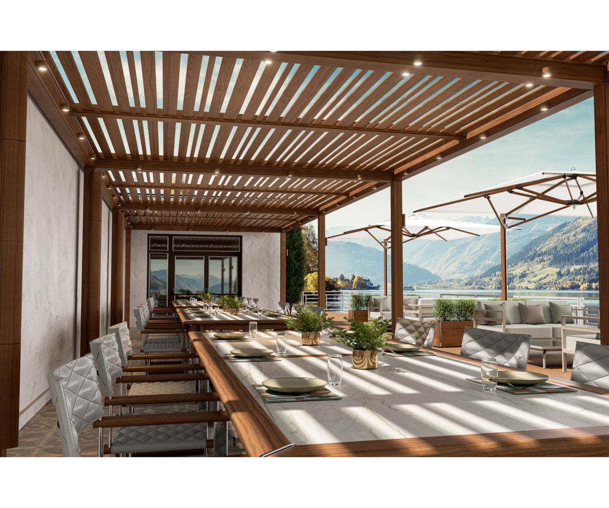 Luxury Tuuci Solanox Pergola with customizable walls and lighting Casa Design Group