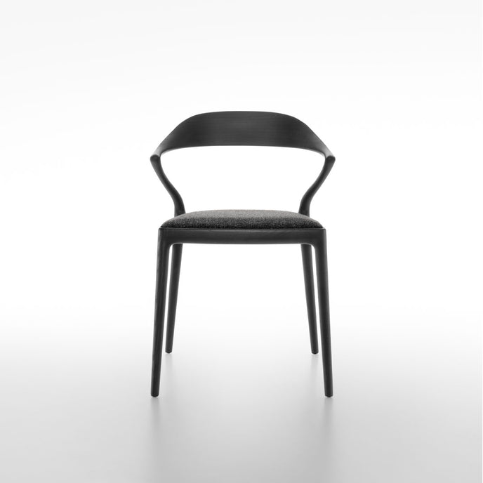 Ori Dining Chair with curved solid wood backrest, integrated armrests and woven cord or upholstered seat by Rimadesio | Casa Design Group
