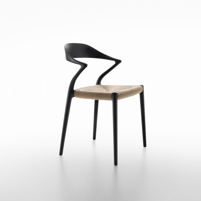 Ori Dining Chair with curved solid wood backrest, integrated armrests and woven cord or upholstered seat by Rimadesio | Casa Design Group