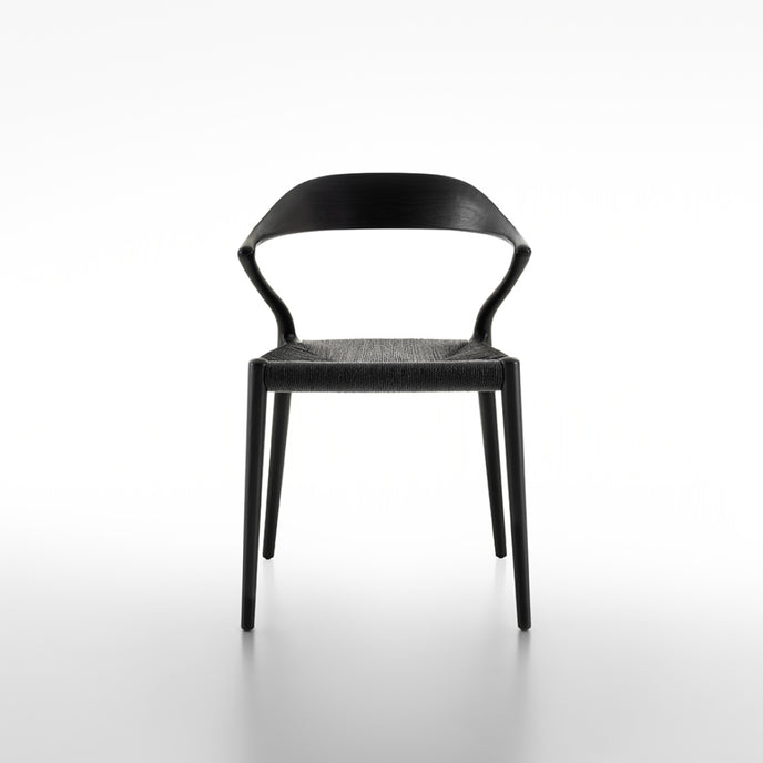 Ori Dining Chair with curved solid wood backrest, integrated armrests and woven cord or upholstered seat by Rimadesio | Casa Design Group